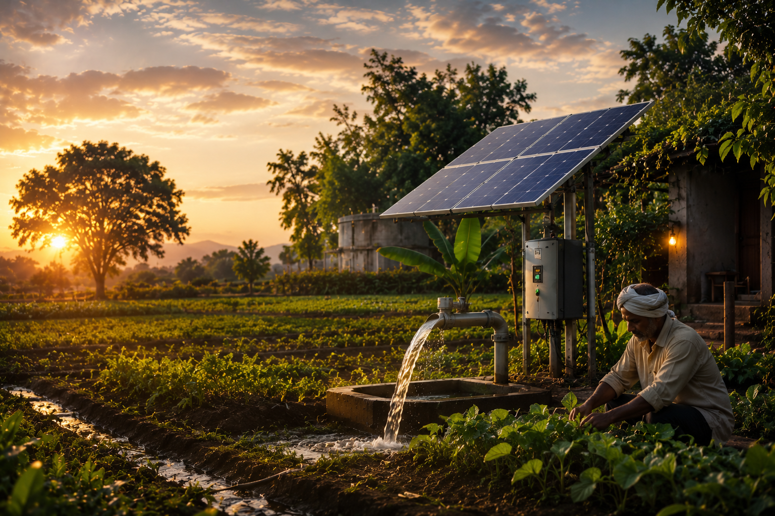 Solar pump installation in agricultural field