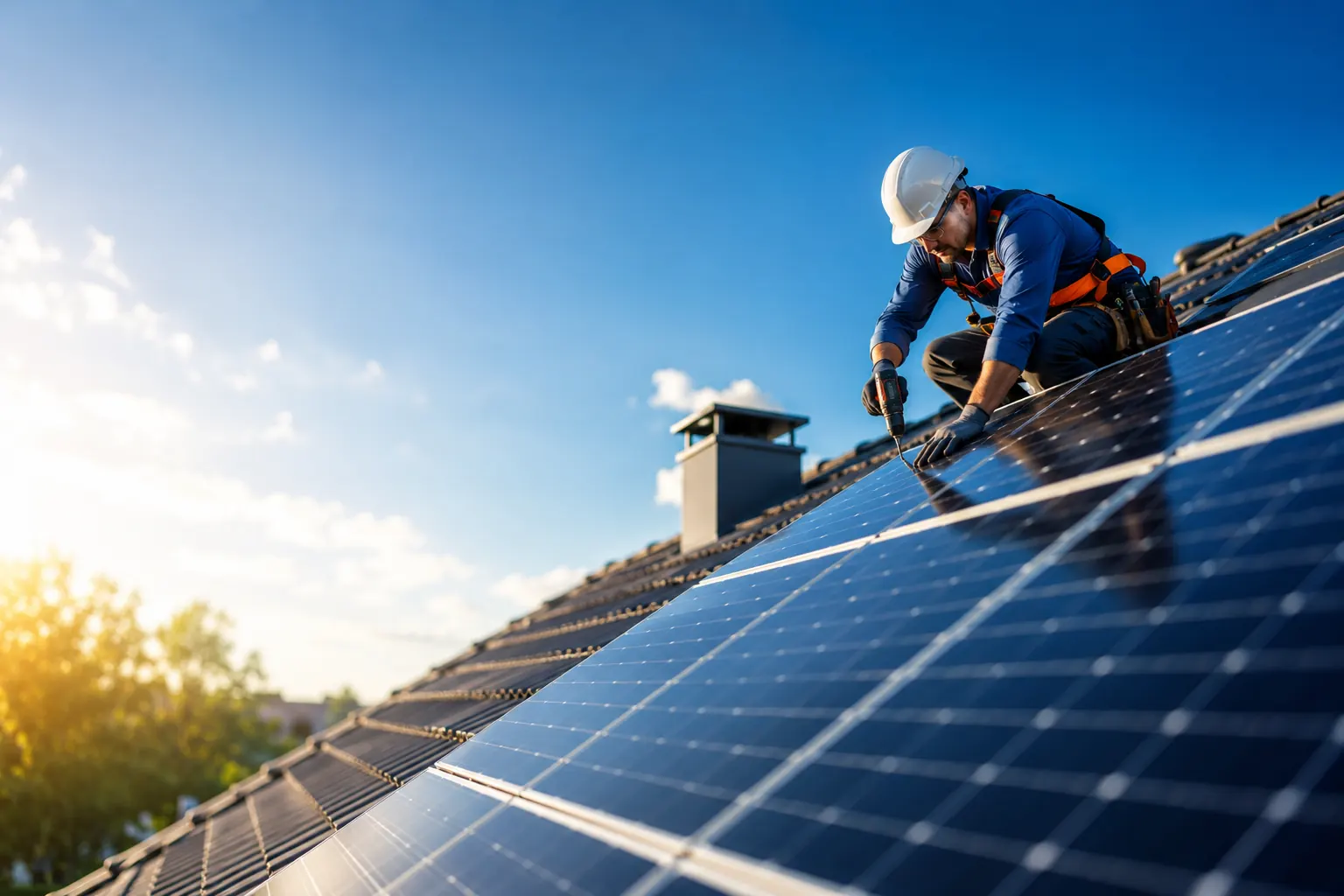 Solar technicians installing panels